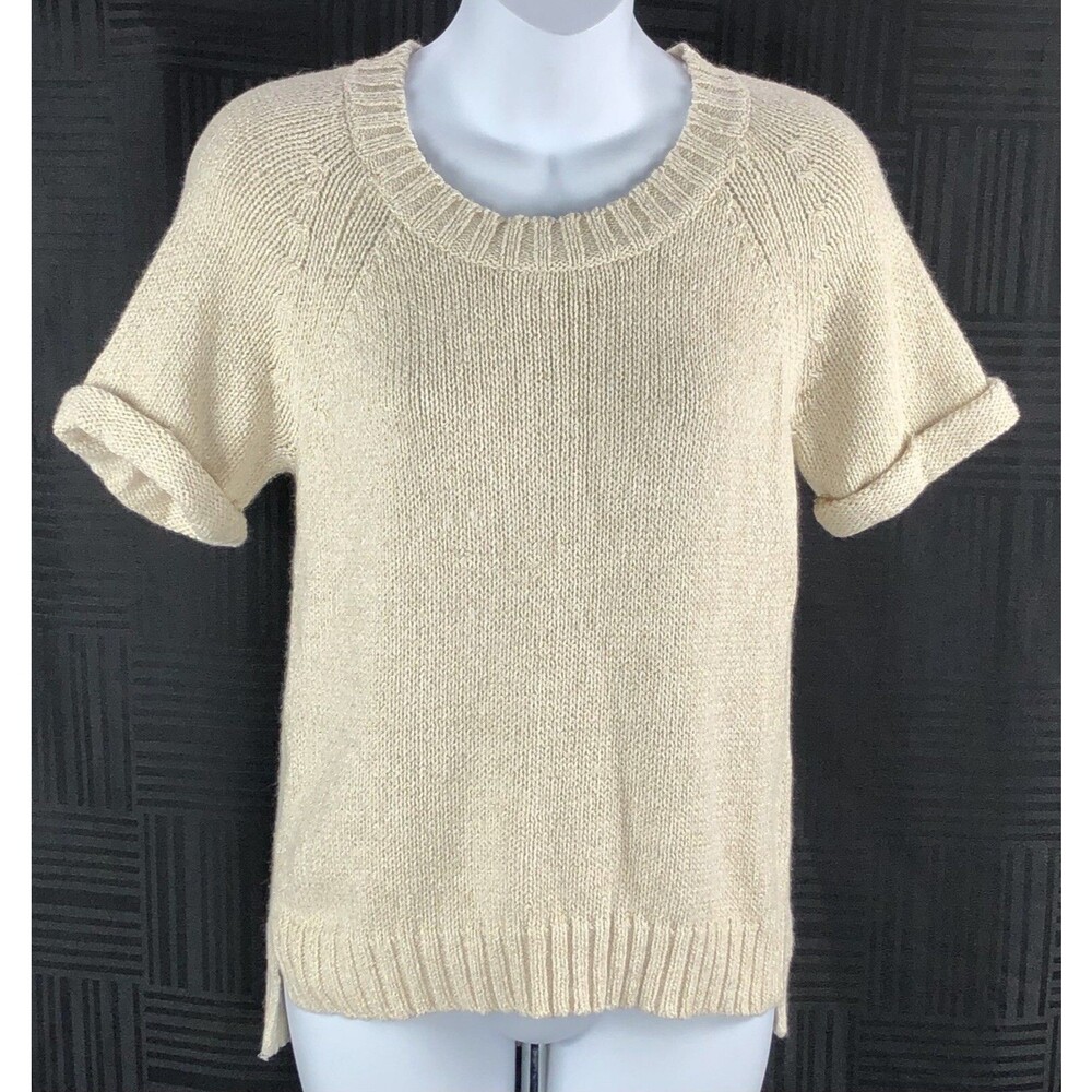 Banana Republic Sweater XS Wheat Metallic Glitter Asymmetrical rolled Sleeves